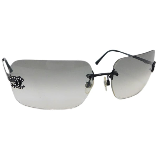 Chanel Rhinestone CC Logo Grey Tinted Black Rimless Sunglasses