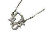 Christian Dior Silver Logo Rhinestone Crystal Chain Necklace