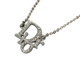 Christian Dior Silver Logo Rhinestone Crystal Chain Necklace
