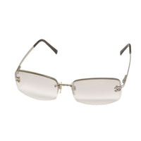 Chanel CC Logo Silver Clear Rimless Rhinestone Sunglasses