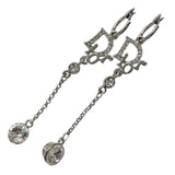 Christian Dior Logo Rhinestone Crystal Silver Dangle Earrings