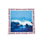 Chanel Surf CC Logo Print Cotton Silk Blend Blue White Shawl Scarf