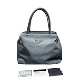 Prada Nylon Tessuto Light Blue Grey Logo Tote Hand bag