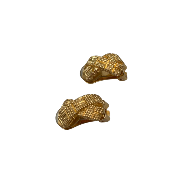 Christian Dior Yellow Gold 1980s crossed clip on earrings
