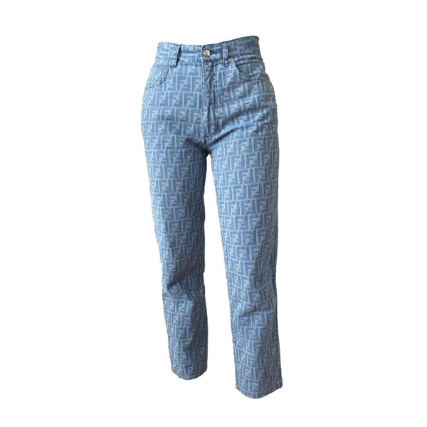 Fendi Light Blue Zucca Monogram Jeans Trousers Pants