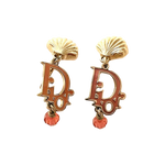 Christian Dior Gold Logo Rose Red Pink Crystal Earrings
