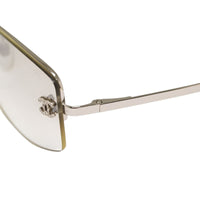 Chanel CC Logo Silver Clear Rimless Rhinestone Sunglasses