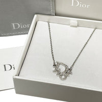Christian Dior Silver Logo Rhinestone Crystal Chain Necklace