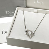 Christian Dior Silver Logo Rhinestone Crystal Chain Necklace