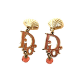 Christian Dior Gold Logo Rose Red Pink Crystal Earrings