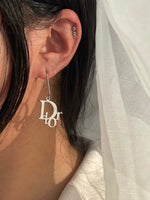 Christian Dior Logo Spellout Silver Hoop Earrings