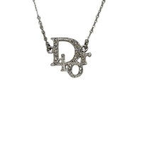 Christian Dior Silver Logo Rhinestone Crystal Chain Necklace