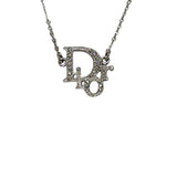 Christian Dior Silver Logo Rhinestone Crystal Chain Necklace