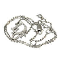 Christian Dior Silver Logo Rhinestone Crystal Chain Necklace