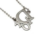 Christian Dior Silver Logo Rhinestone Crystal Chain Necklace