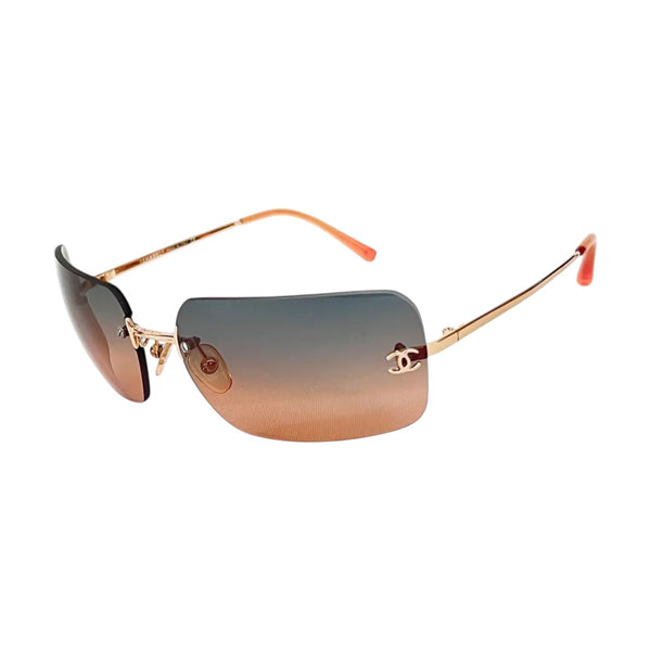 Chanel Silver Logo Orange Blue Tinted Rimless Sunglasses 4017