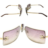 Chanel Rhinestone CC Logo Purple Tinted Gold Sunglasses