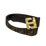 Fendi Zucca Brown Monogram Pattern Gold Logo Leather Belt