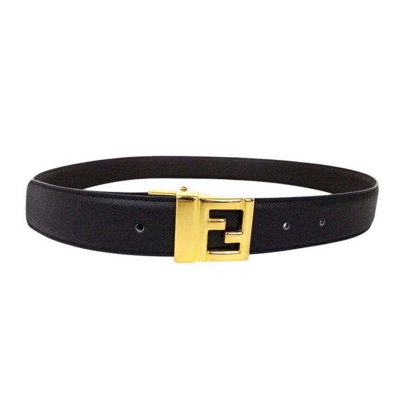 Fendi FF Gold Logo Black Leather Belt