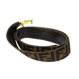 Fendi Zucca Brown Monogram Pattern Gold Logo Leather Belt