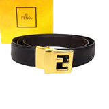 Fendi FF Gold Logo Black Leather Belt