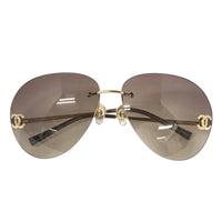 Chanel CC Logo Aviator Rhinestone Brown Tinted Gold Sunglasses