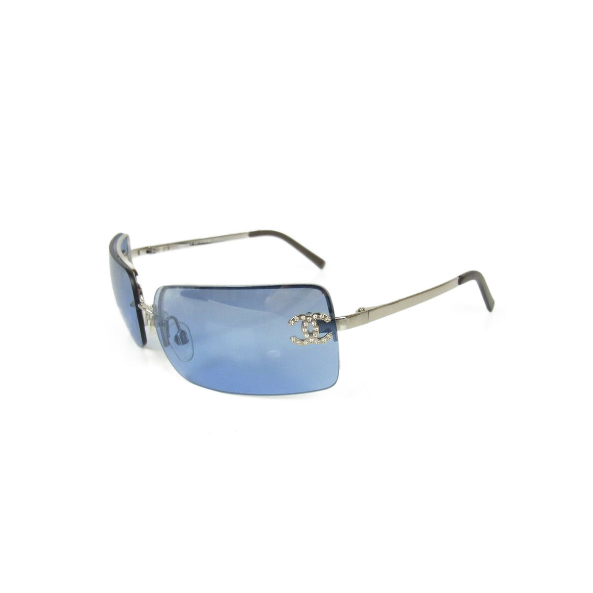 Chanel CC Logo Silver Blue Tinted Rhinestone Sunglasses 4104-B – Undothedone
