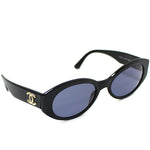 Chanel Blue Tinted CC Gold Logo Sunglasses - Undothedone