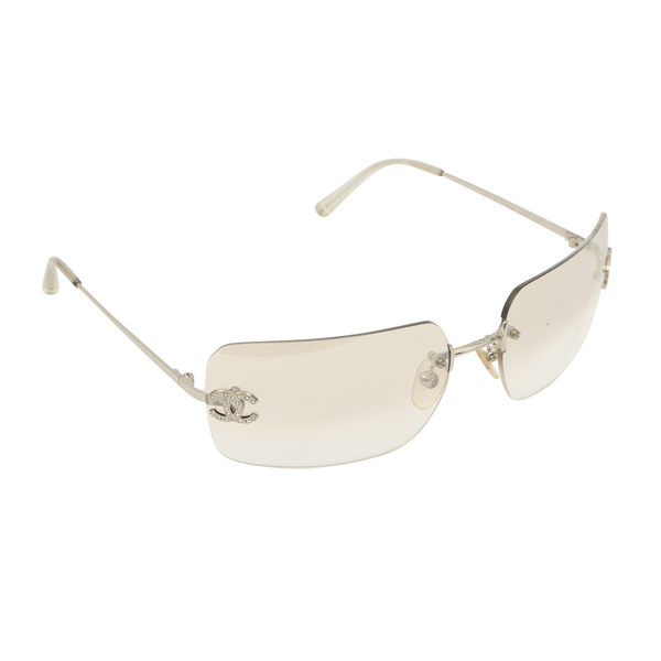 Chanel CC Logo Rhinestone Clear Transparent Silver Sunglasses 4017