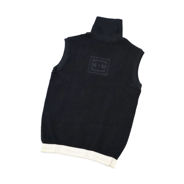 Chanel Sport Black Logo High Neck Fleece Tank Top