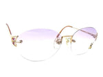 Fendi Rhinestone Pink Gold Rimless Oval Sunglasses FE 9203