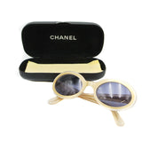 Chanel Cream Gold CC Logo Oval Sunglasses