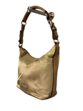 Prada Nylon Cream Beige Logo Leather Handle Bag