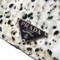 Prada White Sequin Logo Mini Chain Hand Bag