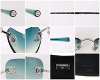 Chanel Rhinestone Teal Blue Tinted Sunglasses 4017-D