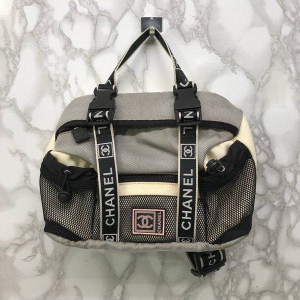 Vintage Chanel Sports CC Logo Gray Navy White Waist Body Bag - Undothedone