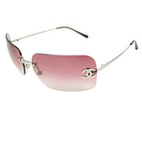 Chanel Rhinestone Rose Red Tinted Silver Sunglasses 4017-D