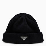 Prada Black Logo Cashmere Wool Beanie Hat