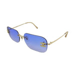 Chanel Blue Tinted Gold CC Logo Rhinestone Rimless Sunglasses - Undothedone