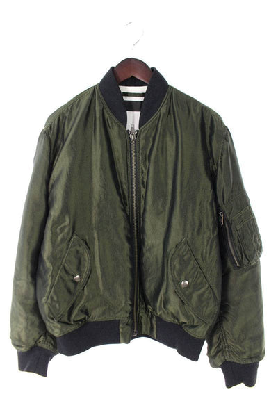 Haider Ackermann Olive Satin Ma-1 Draped Bomber Jacket - Undothedone