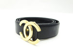 Chanel Calf Leather Gold CC Logo Black Waist Belt - Undothedone