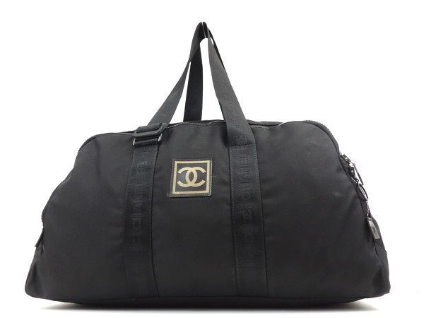 Chanel Large Black Patent CC Logo Duffle Bag with Strap 1C103a