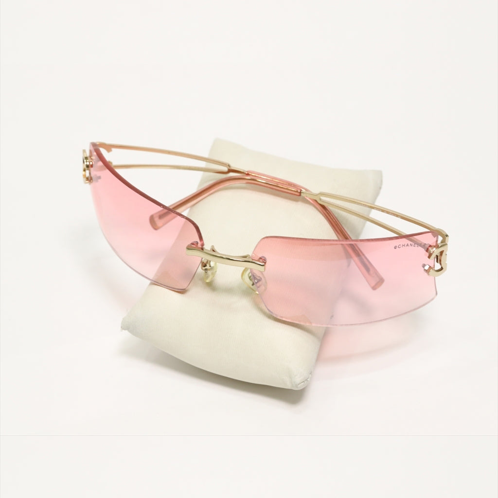 Chanel Pink Tinted Gold CC Logo Rimless Sunglasses – Undothedone