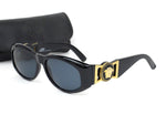 VERSACE BLACK/GOLD MEDUSA LOGO BLUE TINTED SUNGLASSES - Undothedone