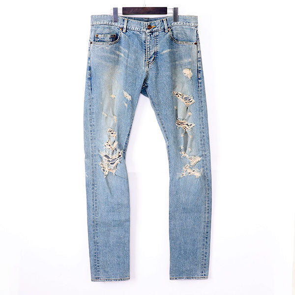 SAINT LAURENT PARIS 14AW DO2 M / SK-LW Blue Destroyed Crash Denim - Undothedone