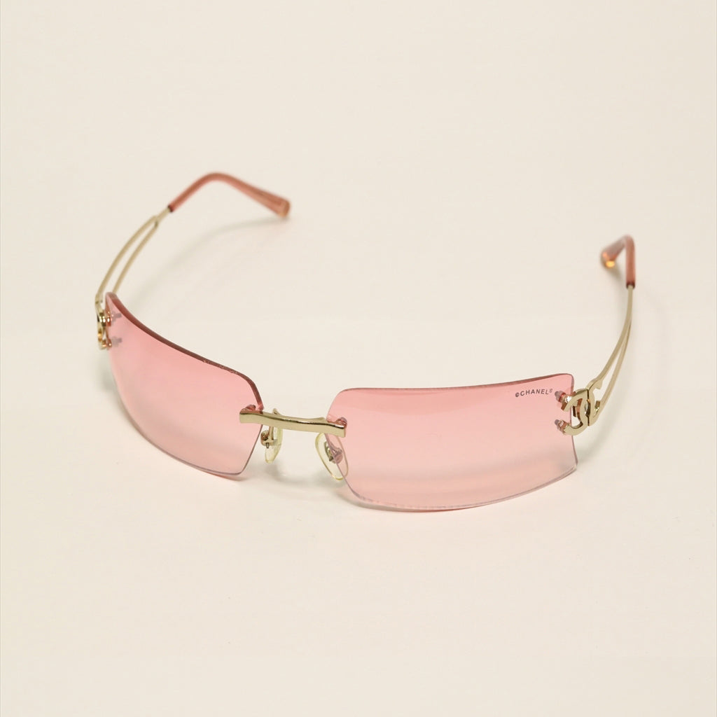 Chanel Pink Tinted Gold CC Logo Rimless Sunglasses – Undothedone