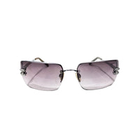 Chanel CC Logo Silver Brown Tinted Rhinestone Sunglasses 4091-B
