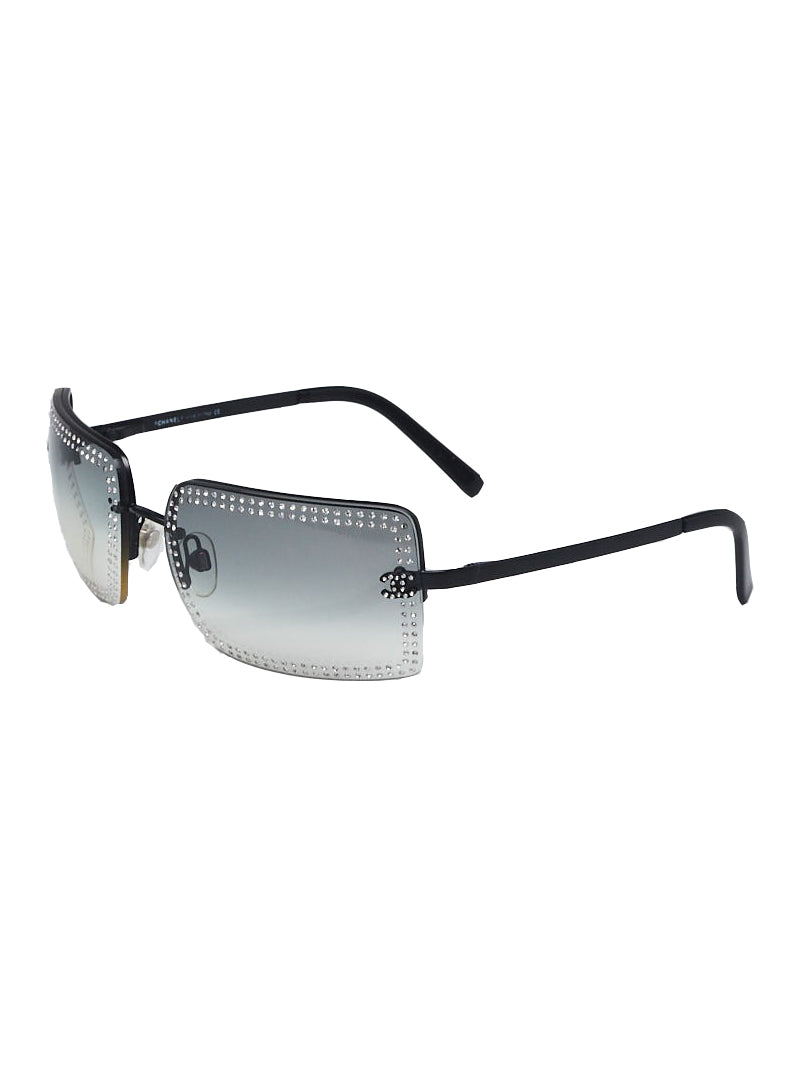 Chanel CC Logo Silver Blue Tinted Rhinestone Sunglasses 4104-B