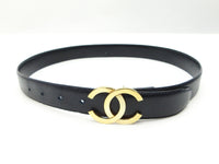 Chanel Calf Leather Gold CC Logo Black Waist Belt - Undothedone