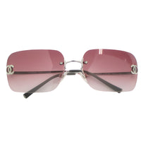 Chanel Rhinestone Rose Red Tinted Silver Sunglasses 4017-D